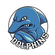 Dolphin logo mascot head with a title dolphins