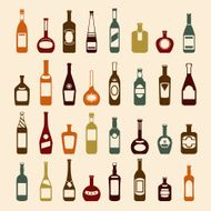 Beer bottles and wine icon set