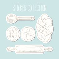 Bakery sticker collection with hand drawn food and culinary objects N2