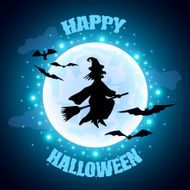 Flying witch on moon background Halloween concept