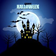 Forest with castle and moon Halloween background