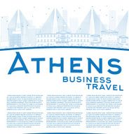 Outline Athens Skyline with Blue Buildings and copy space