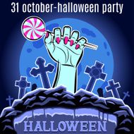 Halloween Party design template for poster Hand with candy Vector N2