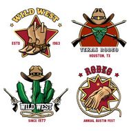 Retro cowboy rodeo emblem set N2