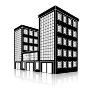 silhouette office building with an entrance and reflection N18
