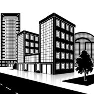 silhouette office building with an entrance and reflection N19
