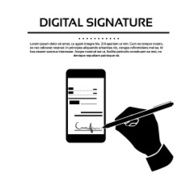 Digital Signature Smart Cell Phone Businessman Black Hands Silhouette Sign