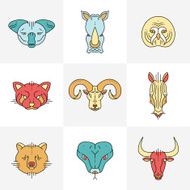 Set of animals linear flat icons labels illustrations for your N2