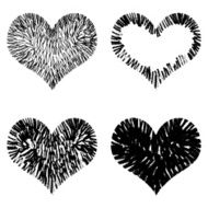 Drawn black hearts silhouette on white background