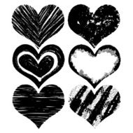 Drawn black hearts silhouette on white background N2