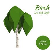Birch in low poly style Vector illustration