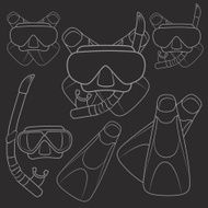 Set of vector illustrations with flippers mask and snorkel N2