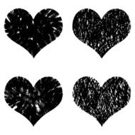 Drawn black hearts silhouette on white background N3