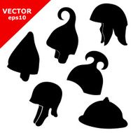 set of black antique military helmets Vector illustration