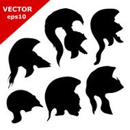Set of black silhouettes ancient helmets Vector illustration