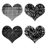 Drawn black hearts silhouette on white background N4