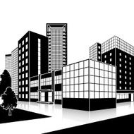 silhouette office building with an entrance and reflection N20