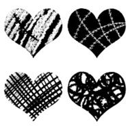 Drawn black hearts silhouette on white background N7