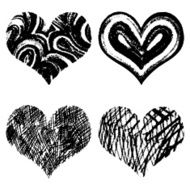 Drawn black hearts silhouette on white background N8