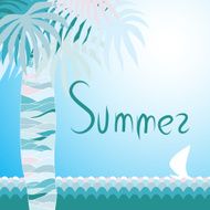 Blue summer cover with palm leafs and ocean N2