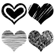 Drawn black hearts silhouette on white background N9