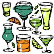 Hand drawn cocktails set