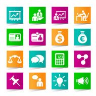 Universal Business Icons on Square Colored Buttons N3