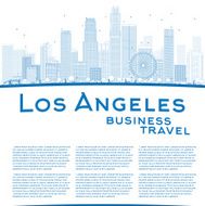 Outline Los Angeles Skyline with Blue Buildings and copy space