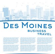 Outline Des Moines Skyline with Blue Buildings and copy space N3