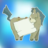 Cartoon Character Horse with Wooden Poster Isolated on Color Blurred