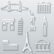 World landmarks abstract flat paper icons set N2
