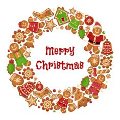 Holiday wreath frame of Christmas cookies
