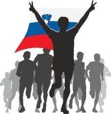 Athlete with the Slovenia flag at finish N2