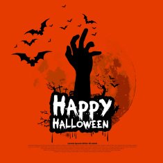 Happy Halloween design with zombie hand bats graves moon N2