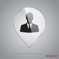 Icon of businessman inside glass map pin N2