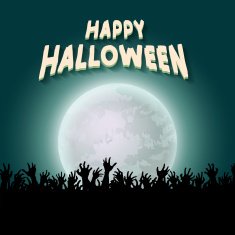 Happy Halloween Zombie Crowd Against The Moon