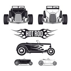 Hot rod car tamplates for icons and emblems isolated