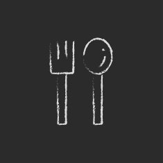Spoon and fork icon drawn in chalk