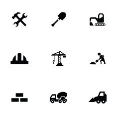 construction 9 icons set
