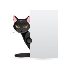 Black cat with banner Vector Illustration