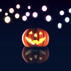 Happy Halloween day pumpkin on dark and bokeh background