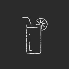 Glass with drinking straw icon drawn in chalk N2