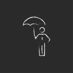 Businessman with umbrella icon drawn in chalk N2