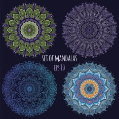 Set of vector color Mandala on the dark background N2