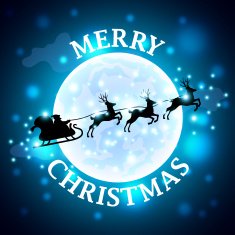 Santa reindeer silhouette on moon background