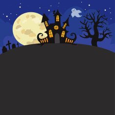 Halloween night background with creepy castle illustration
