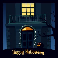 Halloween card invitation with haunted old house and jack-o-lantern vector