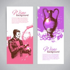 Banners of wine vintage background Hand drawn sketch illustrati