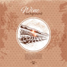 Wine vintage background Hand drawn sketch illustration Menu de