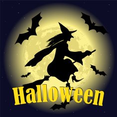 Silhouette of a witch on moon background